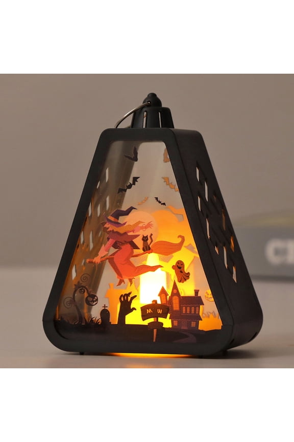 Halloween Pumpkin Lantern with Flickering LED, Portable Jack-O-Lantern for Halloween, Vintage Halloween Lamp Handheld Lamp for Halloween Decorations Indoor & Outdoor (C)