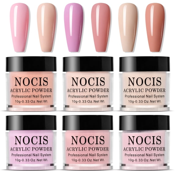 NOCIS 6 Colors Nail Crystal Powder Set Acrylic Powder Kit Long-Lasting Nail Art Powder for Nails Extension Carving Professional Grade Salon Quality Manicure Kit (0.35 oz / 10 g each)