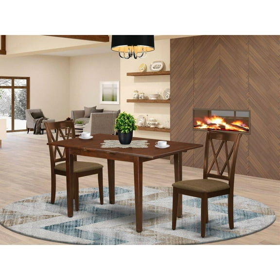 NOCL3-MAH-C 3Pc Dinette Set Includes a Rectangular Kitchen Table with Butterfly Leaf and Two Double X Back Microfiber Seat Dining Chairs, Mahogany Finish
