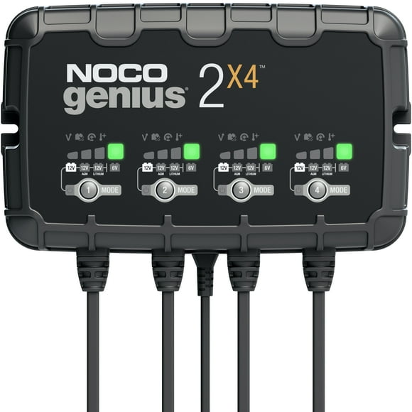 NOCO GENIUS2X4: 4-Bank 8A (2A/Bank) 6V/12V Smart Battery Charger, Maintainer and Desulfator