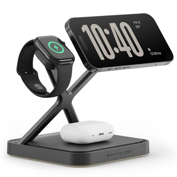 NOCO XGrid XDS3: 3-in-1 Wireless Charging Stand Charging Station for iPhone, Apple Watch, and AirPods MagSafe Compatible, Qi2 Certified Includes 45W USB-C Wall Charger and 6.5-Foot USB-C Cable