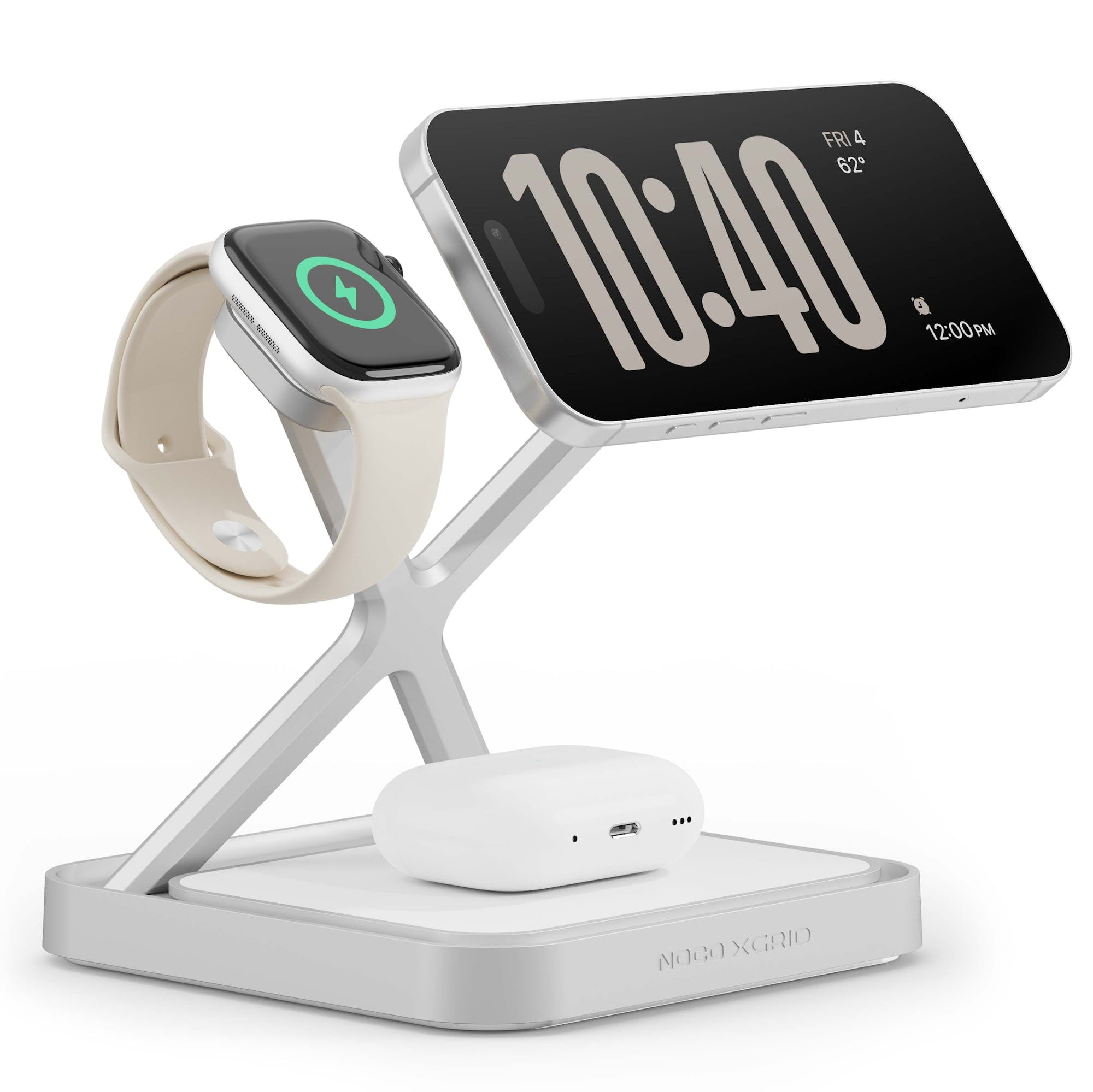 NOCO XGrid XDS3: 3-in-1 Wireless Charging Stand – Charging Station for iPhone, Apple Watch, and AirPods – MagSafe Compatible, Qi2 Certified – Includes 45W USB-C Wall Charger and 6.5-Foot USB-C Cable