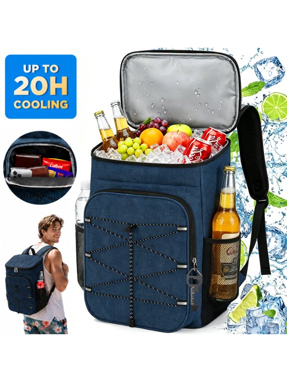22L Cooler Backpack with 20H Cooling & Bottle Opener, 28 Cans Backpack Cooler Insulated Leak Proof for Camping Hiking Beach Picnic Fishing (Blue)