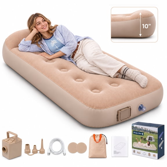 NOCOEX Inflatable Air Mattress, 10'' Extra Thick Pillow, 441 lbs Weight Capacity & Builtin Rechargeable Pump, Blow Up Mattress for Tent, Camping, Cot, Car (Twin)