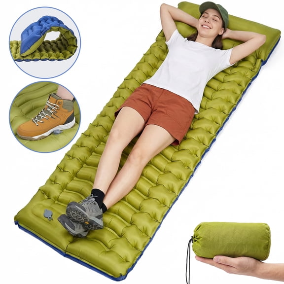 NOCOEX Sleeping Pad for Camping with Built-in Foot Pump & 5.9" Pillow - Leakproof, Inflatable Camping Mattress for Backpacking, Hiking, Traveling