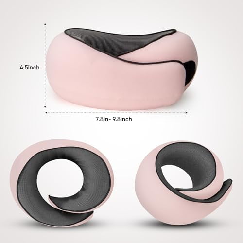 NOCRLG Travel Pillow, Travel Neck Pillow for Airplanes Car, 100% Pure Memory Foam Travel Pillow, Sleeping Essentials for Long Flight 360 Head Support Degree Comfort and Breathability Pink