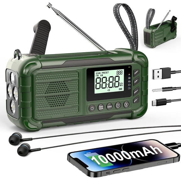 NOCTINGALE 10000mAh Emergency Crank Radio,AM/FM/NOAA Weather Radio with Flashlight & Warning Light,Survival Kit for Home,Camping Emergencies