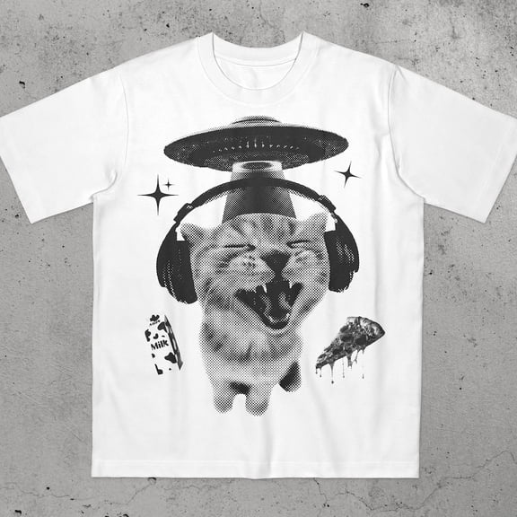 NODB Alien Cat T-Shirt, 90S Vintage Bootleg Y2K Kitten Tee WHITE Unisex S-5XL Hot Trending Shirt, Vintage Birthday Gift