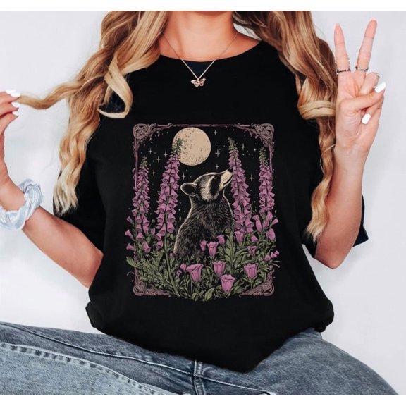 NODB Animal Moon Retro Graphic T-Shirt, Vintage Animal Moon Tshirt, Animal Lovers, Funny Raccon Tee BLACK Unisex S-5XL Hot Trending Shirt, Vintage Birthday Gift