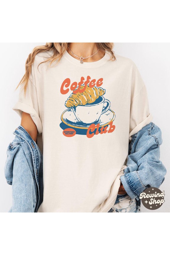 Coffee Club Vintage T-Shirt, Retro Coffee Lover Tee, Cafe Shirt, Y2K Espresso Graphic Top, Trendy Foodie Gift Idea WHITE Unisex S-5XL Hot Trending Shirt, Vintage Birthday Gift