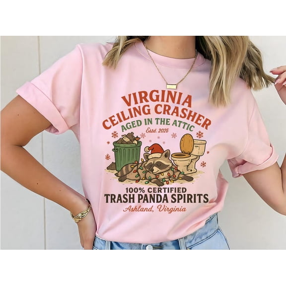 NODB Drunk Animal Liquor Store T-Shirt Funny Trash Panda Bathroom Tee, Christmas Animal Shirt, Virginia “Ceiling Crasher” LIGHT PINK Unisex S-5XL Hot Trending Shirt, Vintage Birthday Gift