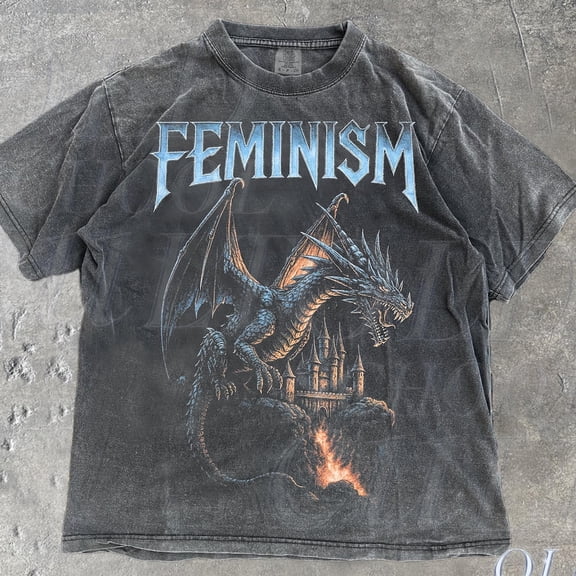 NODB Feminism Dragon T Shirt Gothic Fantasy Castle Graphic Tee Feminist Empowerment Retro Vintage Acid Wash Metal Tshirt DARK HEATHER Unisex S-5XL Hot Trending Shirt, Vintage Birthday Gift