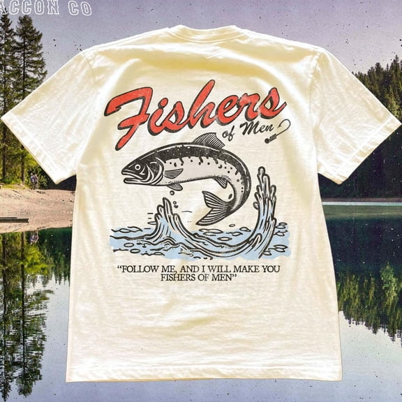 NODB Fishers Of Men Shirt, Christian Fishing T-Shirt For Men, Vintage Faith Graphic Tee, Outdoors Clothing, Jesus Tee, Religious Gift Him SAND Unisex S-5XL Hot Trending Shirt, Vintage Birthday Gift