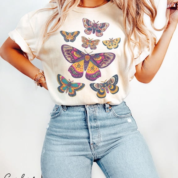 NODB Floral Moth Shirt Cottagecore Tshirt Vintage Top Bug Shirt Insect Shirt Goblincore Clothing Fairycore Oversized Shirt Dark Academia Shirt WHITE Unisex S-5XL Hot Trending Shirt