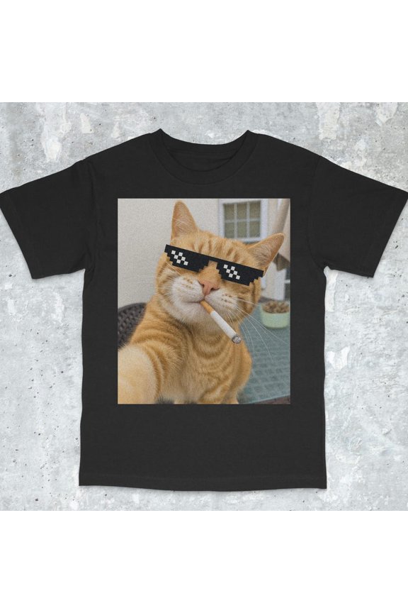 Funny Cat Illustration Graphic Animal T-Shirt BLACK Unisex S-5XL Hot Trending Shirt