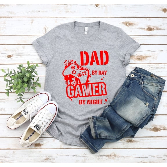 NODB Funny Dad Shirt, Dad By Day, Gamer By Night Shirt, Father'S Day Gift, Gamer Dad Shirt, Funny Gamer Shirt, Video Game, Daddy T Shirt SPORT GREY Unisex S-5XL Hot Trending Shirt