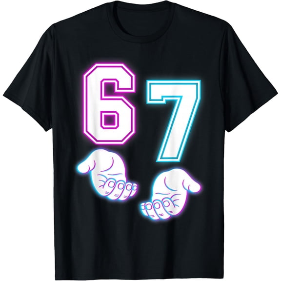 NODB Funny Six Seven 6 7 Gen Alpha Slang 6 7 Glowing Hands T-Shirt BLACK Unisex S-5XL Hot Trending Shirt, Vintage Birthday Gift