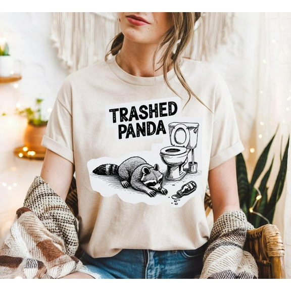 NODB Funny Trashed Panda Racoon Gets Drunk Shirt, Trashed Panda Virginia T-Shirt SAND Unisex S-5XL Hot Trending Shirt, Vintage Birthday Gift