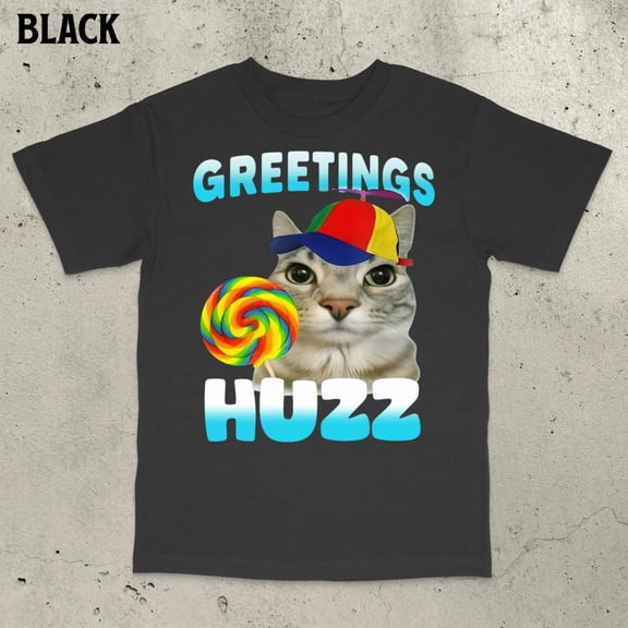 NODB Greetings Huzz Shirt, Funny Cat Shirt, Cat Shirt, Dumb Shirt, Stupid Shirt, Cursed Cat Shirt, Gen Z Shirt, Shirt BLACK Unisex S-5XL Hot Trending Shirt, Vintage Birthday Gift