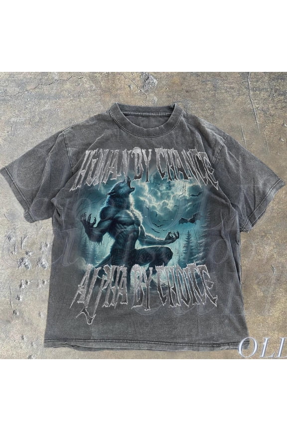 Human By Chance Alpha By Choice Wolf Shirt, Vintage 90S Style Wolf Shirt, Wolf Emo Shirts, Men.Tal Health Shirt, Wolf Sigma, Goth Gift DARK HEATHER Unisex S-5XL Hot Trending Shirt
