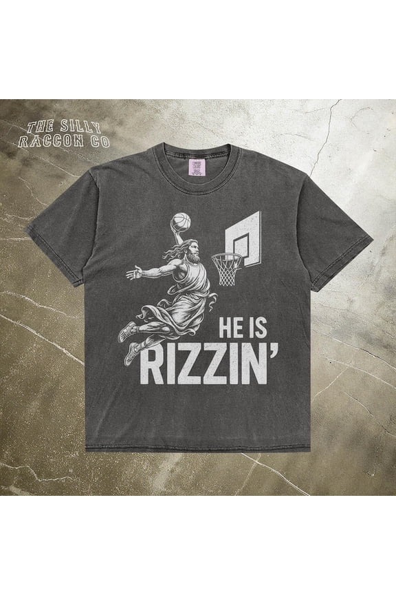 Jesus Basketball Shirt, He Is Rizzin' Funny Christian Tee, Dunking Jesus, Religious Graphic, Gen Z Faith Gift Her Him DARK HEATHER Unisex S-5XL Hot Trending Shirt, Vintage Birthday Gift