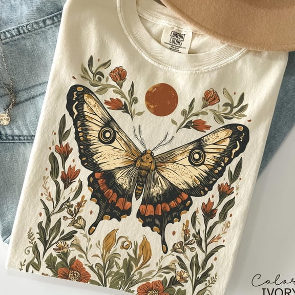NODB Luna Moth Shirt, Dark Cottagecore, Gothic Dark Academia, Nature Lover Shirt, Forestcore, Floral Crewneck SAND Unisex S-5XL Hot Trending Shirt, Vintage Birthday Gift