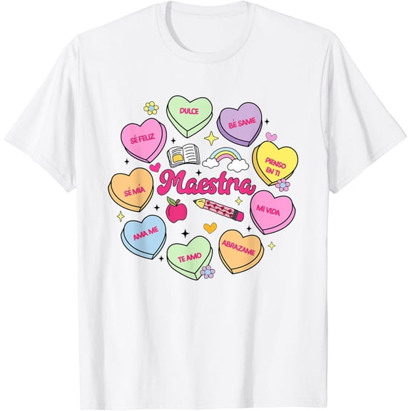 NODB Maestra Love Day Spanish Teacher Conversation Hearts T-Shirt WHITE Unisex S-5XL Hot Trending Shirt, Vintage Birthday Gift