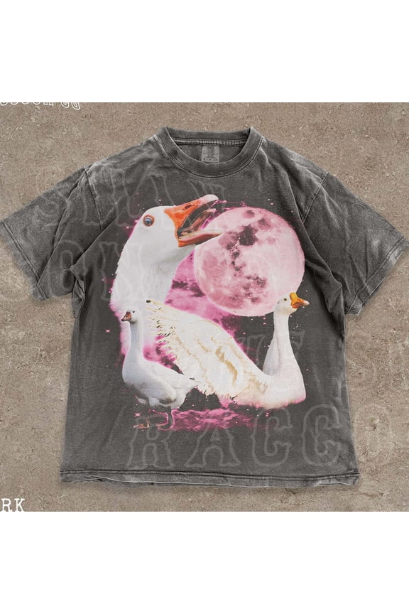 Mystical Goose T-Shirt Funny Shirt For Men Women Retro Space Duck Tee Celestial Moon Phase Graphic Top Vintage Animal Lover Gift DARK HEATHER Unisex S-5XL Hot Trending Shirt
