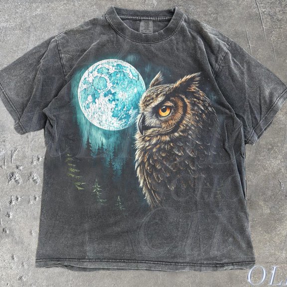 NODB Owl Moon Vintage 90S Graphic T-Shirt, Vintage Forest Wildlife Tee, Retro Nature Top, Cottagecore Animal Lover Gift DARK HEATHER Unisex S-5XL Hot Trending Shirt, Vintage Birthday Gift