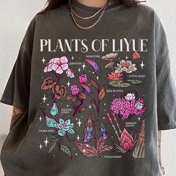 NODB Plants Of Liyue Tee, Floral Game Lover Tee, Wildflower Genshin T Shirt, Genshin Flower Shirt, Genshin Imapact Shirt, Shirt BLACK Unisex S-5XL Hot Trending Shirt, Vintage Birthday Gift