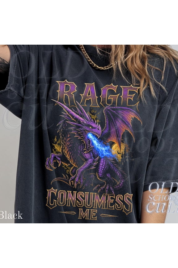 Rage Consumes Me Dragon Fantasy Tshirt, Retro Dragon Shirt, Mystical Dark Art Gift, Core Shirt Gifts, Shirt BLACK Unisex S-5XL Hot Trending Shirt, Vintage Birthday Gift
