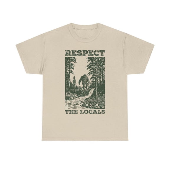NODB Respect The Locals Big Foot Shirt, Sasquatch Yeti Camping Tee, Retro Vintage 90S T-Shirt, Bigfoot Walking In The Forest Tshirt SAND Unisex S-5XL Hot Trending Shirt, Vintage Birthday Gift