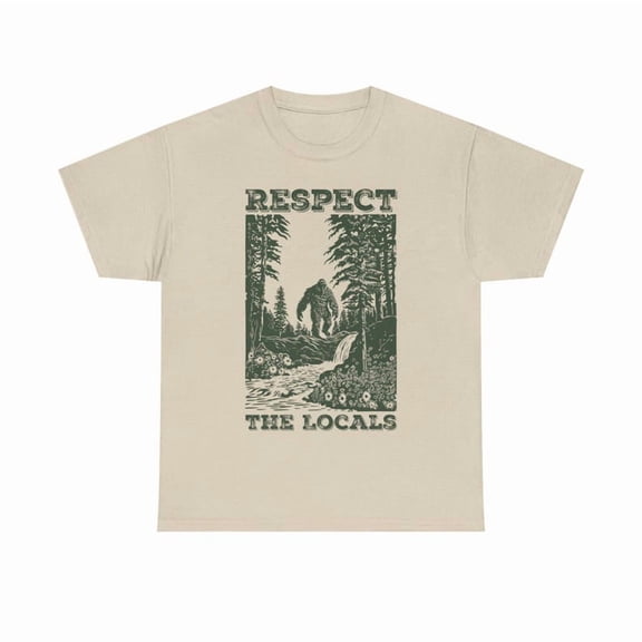 NODB Respect The Locals Big Foot Shirt, Sasquatch Yeti Camping Tee, Retro Vintage 90S T-Shirt, Bigfoot Walking In The Forest Tshirt SAND Unisex S-5XL Hot Trending Shirt, Vintage Birthday Gift