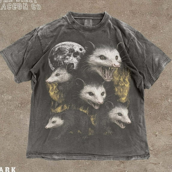 NODB Retro Opossum Distressed Shirt, Vintage Possum Graphic T-Shirt For Men Women, Celestial Moonlight Top, Grunge Alt Clothing, Goblincore Gift DARK HEATHER Unisex S-5XL Hot Trending Shirt