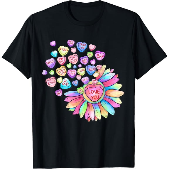 NODB Sunflower Pastel Candy Love Conversation Hearts T-Shirt BLACK Unisex S-5XL Hot Trending Shirt, Vintage Birthday Gift