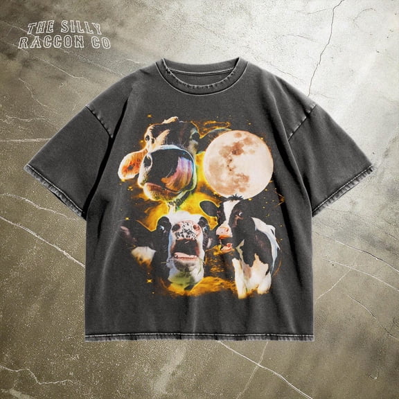 NODB Three Cow Moon Shirt, Surreal Cosmic Animal T-Shirt, Space Cows Moon Graphic Tee, Farm Shirt, Absurdist Tee, Farmer Gift BLACK Unisex S-5XL Hot Trending Shirt, Vintage Birthday Gift