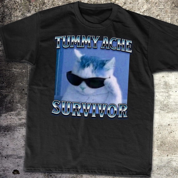 NODB Tummy Ache Survivor Funny Cat T-Shirt Gift For Woman Goofy Ahh Cats Tee Shirt Trendy Summer Clothes Ironic T-Shirt Stupid Cat Tee BLACK Unisex S-5XL Hot Trending Shirt, Vintage Birthday Gift