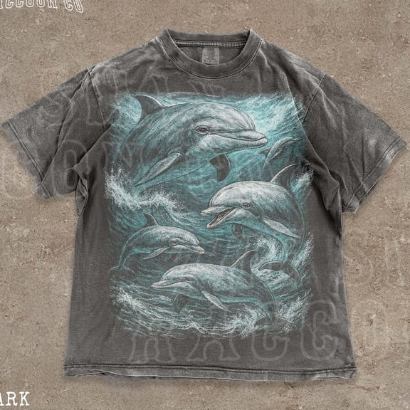 NODB Vintage 90S Dolphin Graphic Shirt Distressed Tee DARK HEATHER Unisex S-5XL Hot Trending Shirt, Vintage Birthday Gift