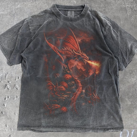 NODB Vintage Dragon 90S Graphic Style Tshirt, Retro Fantasy Dragon Gamer Faded T-Shirt, Dragons Grunge Y2K Streetwear Shirts DARK HEATHER Unisex S-5XL Hot Trending Shirt, Vintage Birthday Gift