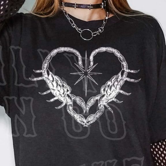 NODB Vintage Scorpion Shirt Goth Graphic Tee Y2K Grunge Alt Clothing Oversized Streetwear Top For Men Women BLACK Unisex S-5XL Hot Trending Shirt, Vintage Birthday Gift