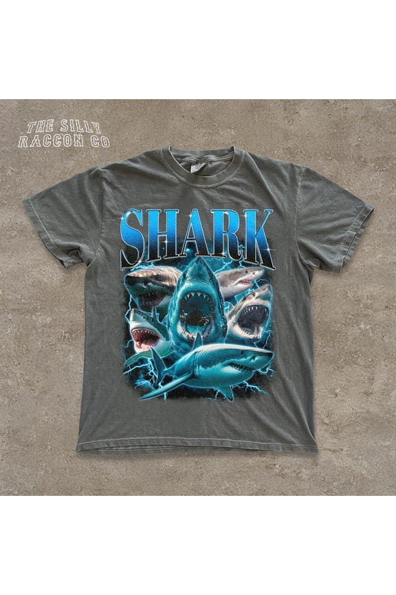 Vintage Shark Shirt, 90S Bootleg Rap Tee, Oversized Graphic T-Shirt For Men Women, Y2K, Retro Animal Tee, Faded Tee DARK HEATHER Unisex S-5XL Hot Trending Shirt, Vintage Birthday Gift