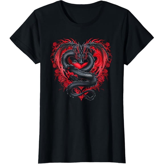 NODB Womens Dragon Shirts Love Day Heart Dragon Lover T-Shirt BLACK Unisex S-5XL Hot Trending Shirt, Vintage Birthday Gift