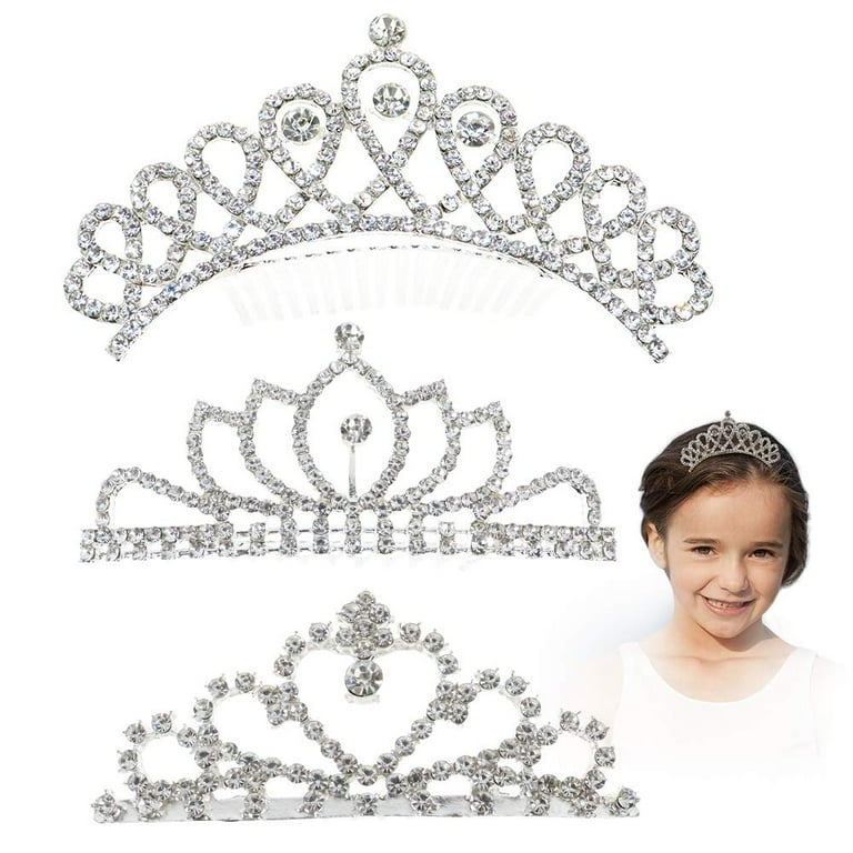 NODG 3 Pieces Silver Tiaras for Women Princess Rhinestone Mini
