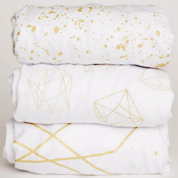 NODNAL CO. Gold Cotton Bassinet Fitted Sheet Set, 100% OEKO-TEX Cotton, 3 Pieces, for Newborn Baby Girl Nursery Bedding