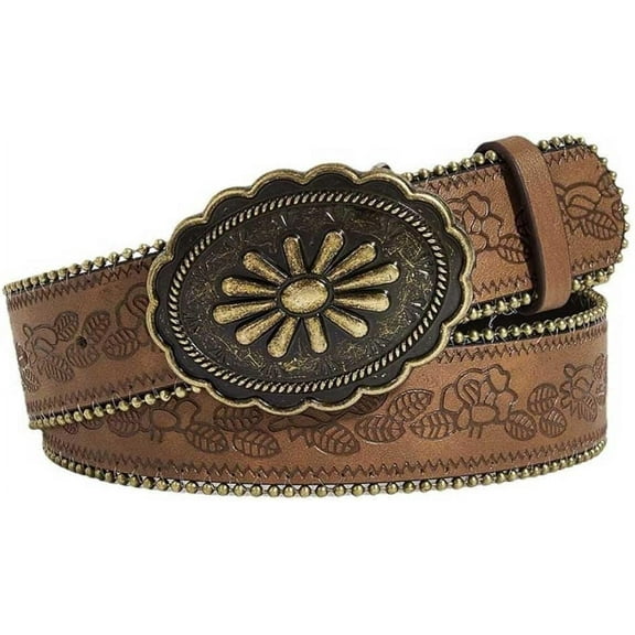 NODSUUP Brown Western Leather Belt for Women, jeans with belt , Women's Vintage Buckle, Country Style Belt,Unisex