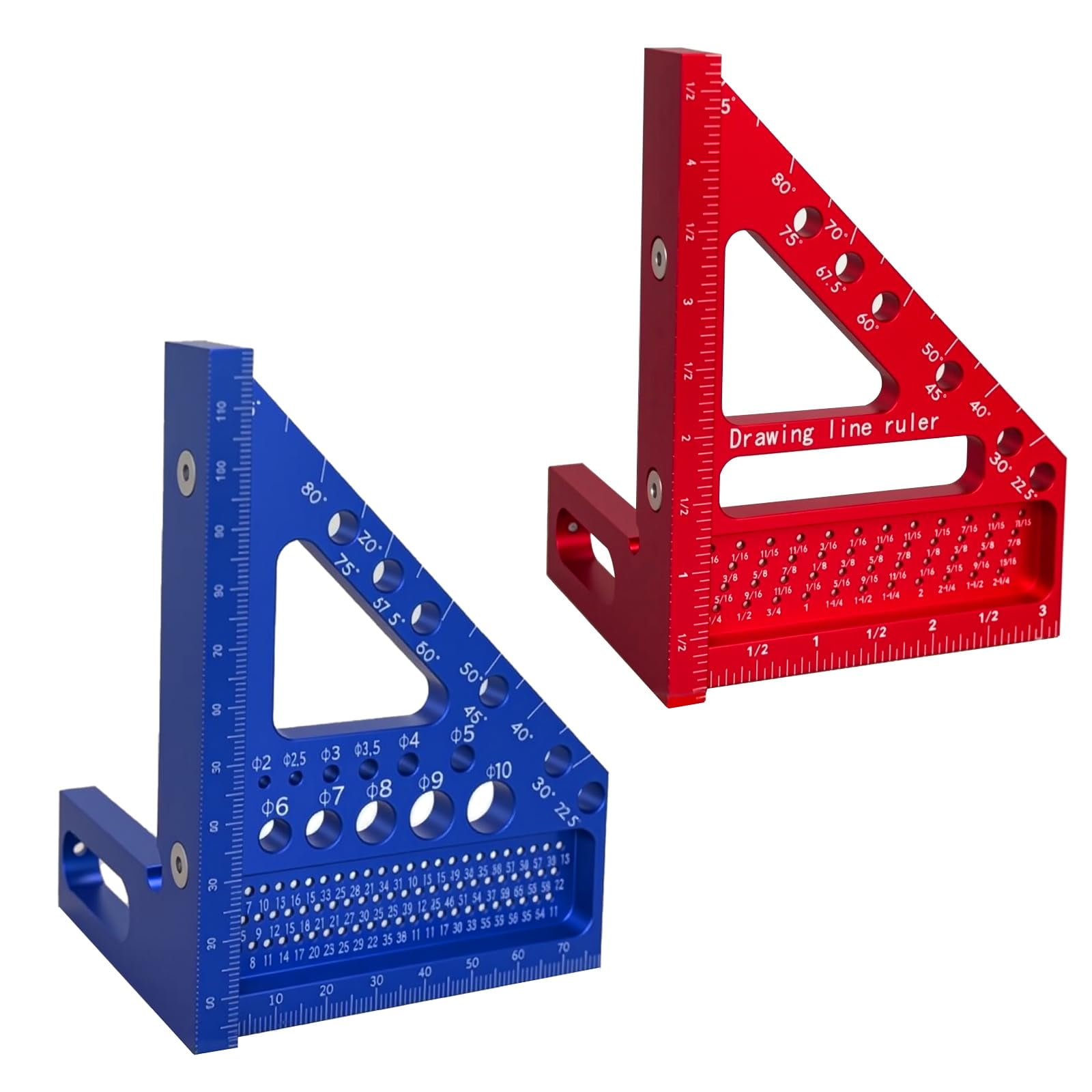 NOEAIKE 2-Pack 3D Multi-Angle Metric&SAE Measuring Ruler,22.5-90 Degree ...