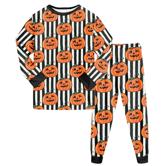NOEGOEU 2-9 Years Toddler Boys Girls Halloween Pajamas Kids Long Sleeve Cute Sleepwear Set (Orange,4-5 Years)