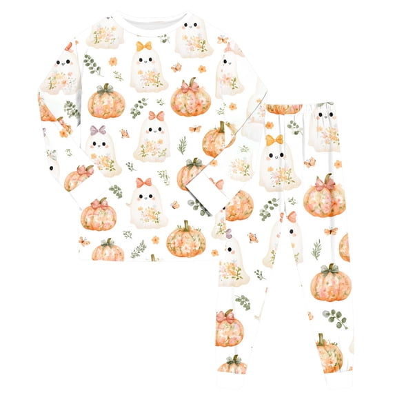 NOEGOEU 2-9 Years Toddler Boys Girls Halloween Pajamas Kids Long Sleeve Cute Sleepwear Set (White,6-7 Years)