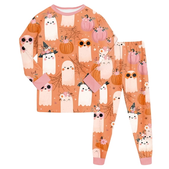 NOEGOEU 2-9 Years Toddler Boys Girls Halloween Pajamas Kids Soft Long Sleeve Sleepwear Set (Pink,6-7 Years)