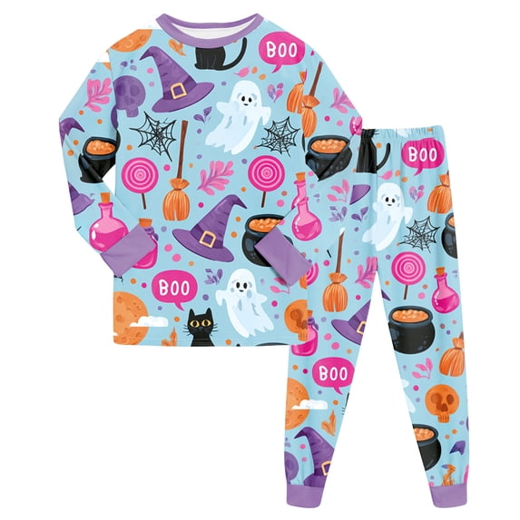 NOEGOEU 2-9 Years Toddler Boys Girls Halloween Pajamas Kids Soft Long Sleeve Sleepwear Set (Sky Blue,3-4 Years)
